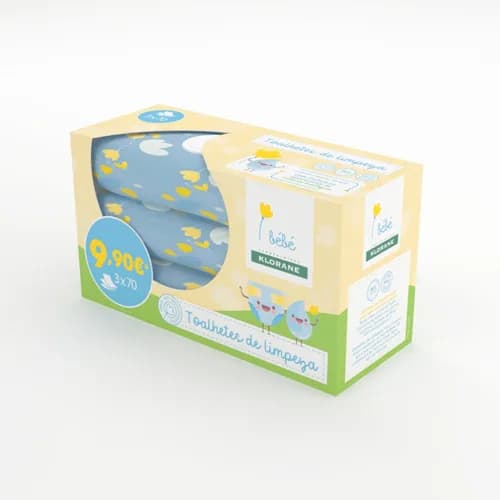 Klorane Bebé Toalhetes de Limpeza Suaves para Corpo 70X3