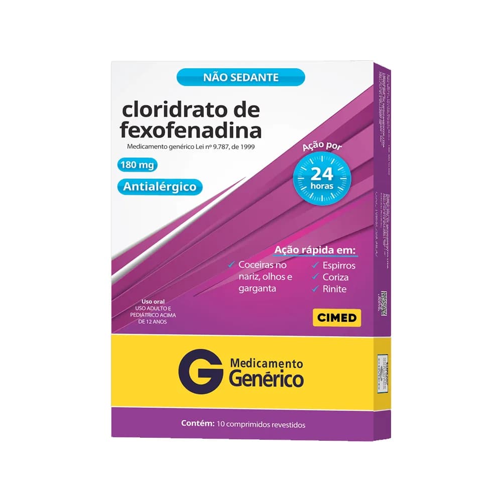 Cloridrato de Fexofenadina 180mg - Genérico Cimed - 10 Comprimidos