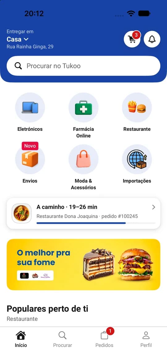Aplicação · ecrã inicial